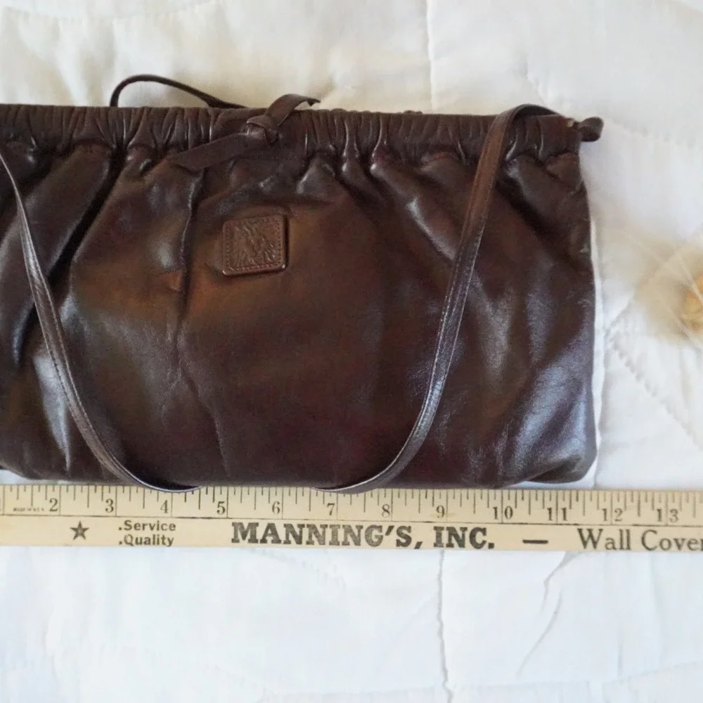 VTG Anne Klein for Calderon Burgundy Brown Leather Gathered Clutch Crossbody Bag